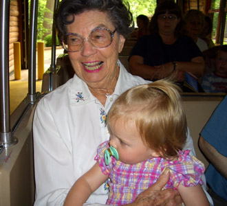Great Grandma Mimi rides with us